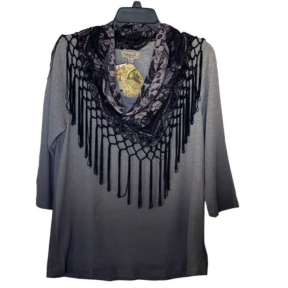 ONE WORLD SMALL Floral Scarf Neck Mid Sleeve Ombré Top